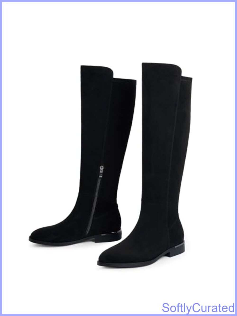 Rounded Toe Flat Stretchy Knee High Boots Side Zipper PU Leather - Picture 4 of 6